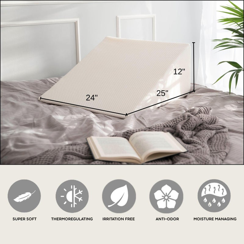 PlanetofBamboo Bamboo Viscose Top Layer Wedge Pillow Case Cover 25" L x 24" W x 12" H, Moisture-Wicking, Cooling and Breathable Wedge Pillow Cover with Zipper - Image 4